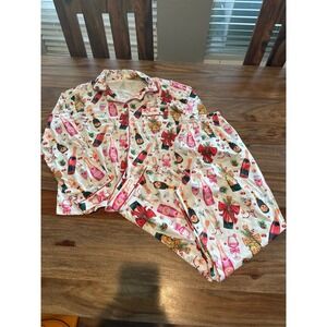 Champagne Christmas Pajamas Womens Large 2 Piece Set Holiday Festive Sleepwear